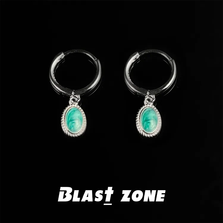 925银耳饰 美式小众星空绿耳环男欧美高级感个性小众ins嘻哈耳圈