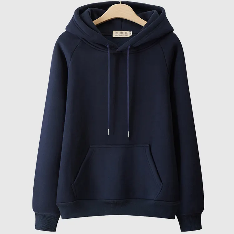 班米曼银狐绒藏蓝卫衣女秋冬加绒加厚连帽高端时尚洋气大码外套潮