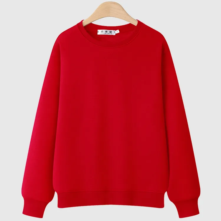 班米曼红色圆领卫衣女银狐绒2025新款本命年长袖加绒百搭上衣宽松