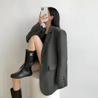 周淼ZHOUMIAO   高级设计感宽松女士黑色休闲小西装外套女ZM21758