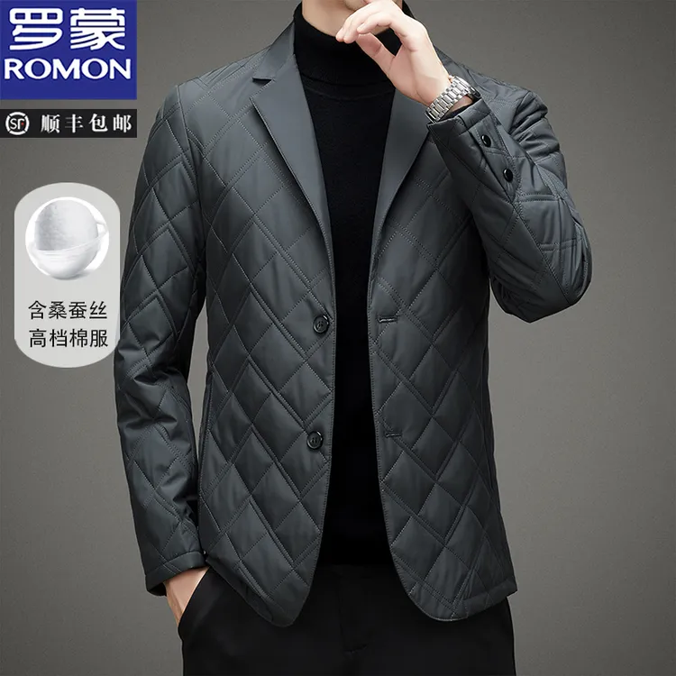 罗蒙秋冬季新款男士休闲桑蚕丝棉衣时尚加厚棉服保暖商务外套