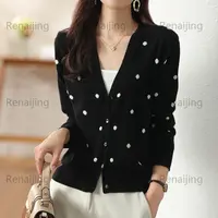 RENAIJING【飞梭系列—波点开衫】减龄重工设计款纯山羊绒气质女士