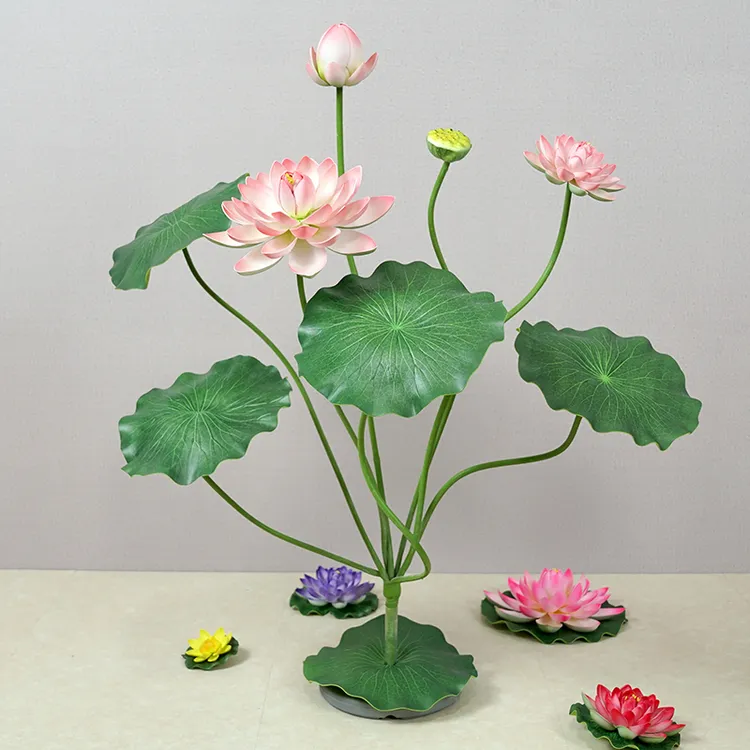 仿真荷花真花假荷叶中式餐厅桌面落地花艺鱼水池装饰花舞蹈道具