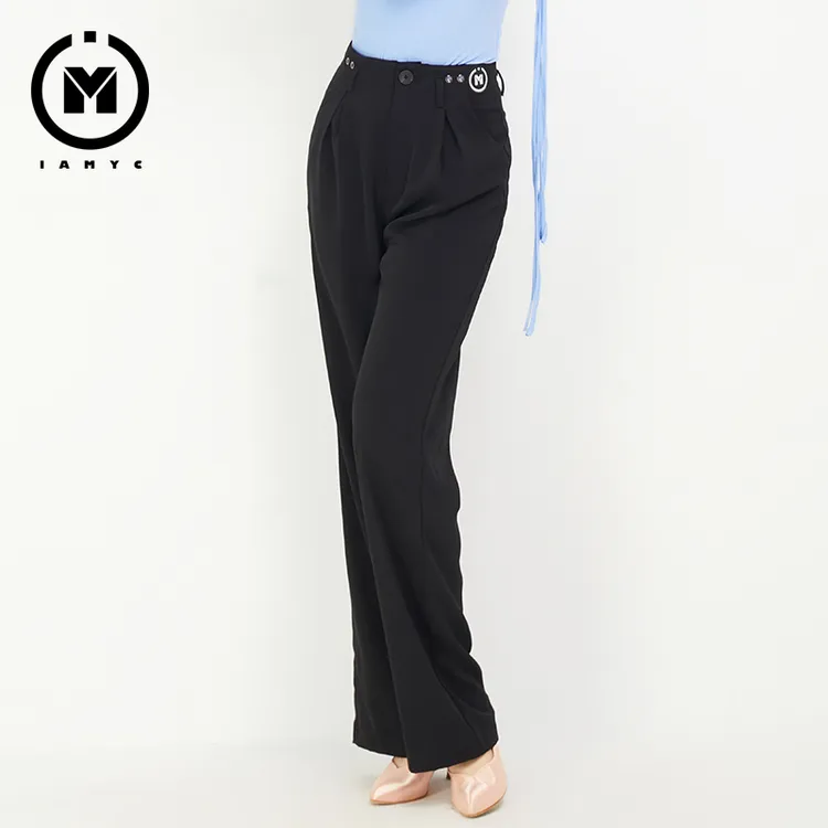 皇朝舞蹈拉丁舞裤阔腿裤女成高腰裤子交谊舞直筒裤练功服 B20020