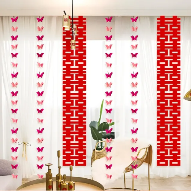 蝴蝶窗帘装饰长条喜字串结婚房布置套装婚礼创意条幅男方女方挂饰