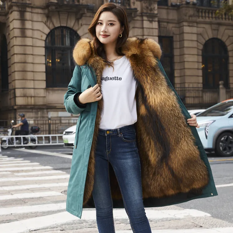 派克服女可拆卸内胆貂皮大衣女2023冬季新款皮毛一体长款皮草外套