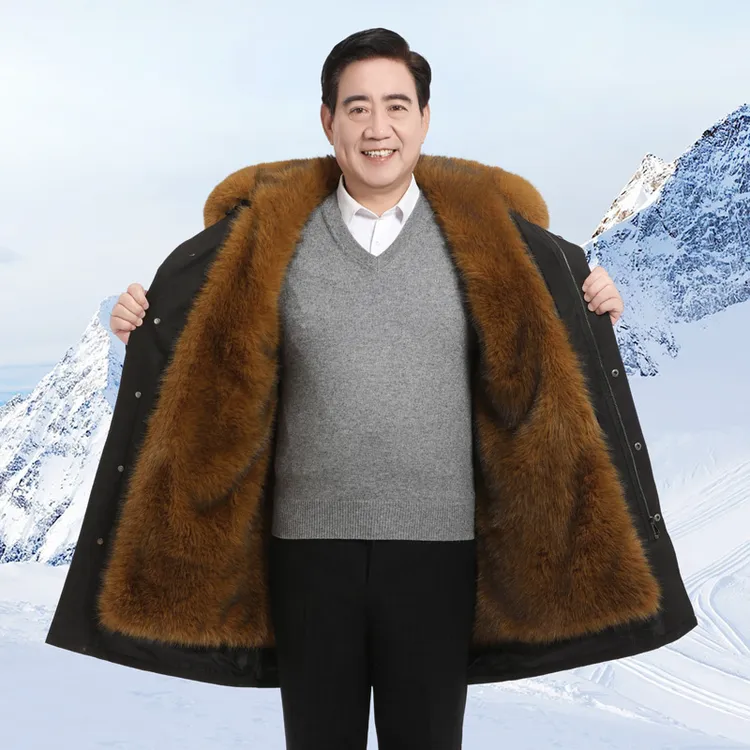男士中老年爸爸装派克服可拆卸高档外套中长款保暖加厚款防寒冬装