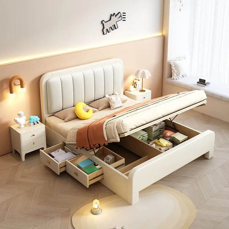 白色实木床单人床1.2米小户型床1米儿童床1.35米1.5米高箱储物床