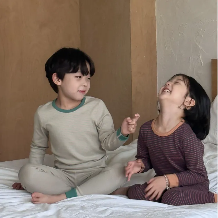 【popoboxs】24新款儿童条纹家居服秋冬保暖男女童修身秋衣秋裤套装