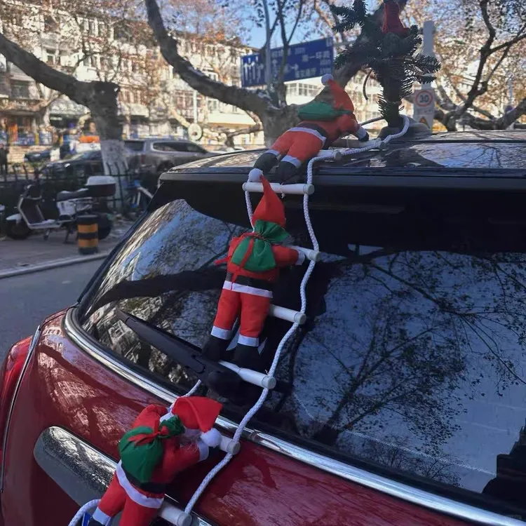 圣诞节车载装饰尾部快拆创意爬梯圣诞老人挂件个性公仔氛围感摆件