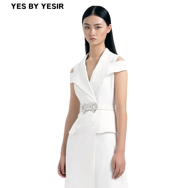 江疏影/汤唯同款YES BY YESIR叶谦设计师品牌翻领双排扣连衣裙