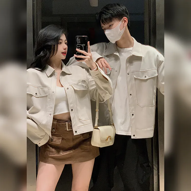 情侣装秋季复古小清新设计感百搭小个子一长一短韩版宽松休闲夹克