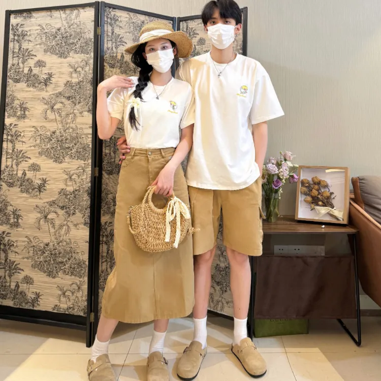 情侣装夏季新款田园风简约甜美短袖T恤韩版设计感半身裙一裙一衣
