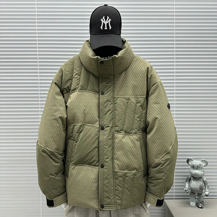 羽绒服男2025冬季新款加厚保暖90白鸭绒立领拼接宽松百搭面包外套