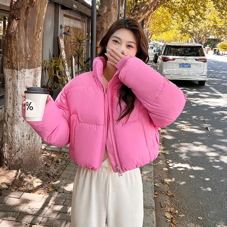 短款羽绒棉服女2024冬季小个子肯豆风立领百搭面包服立领加厚外套