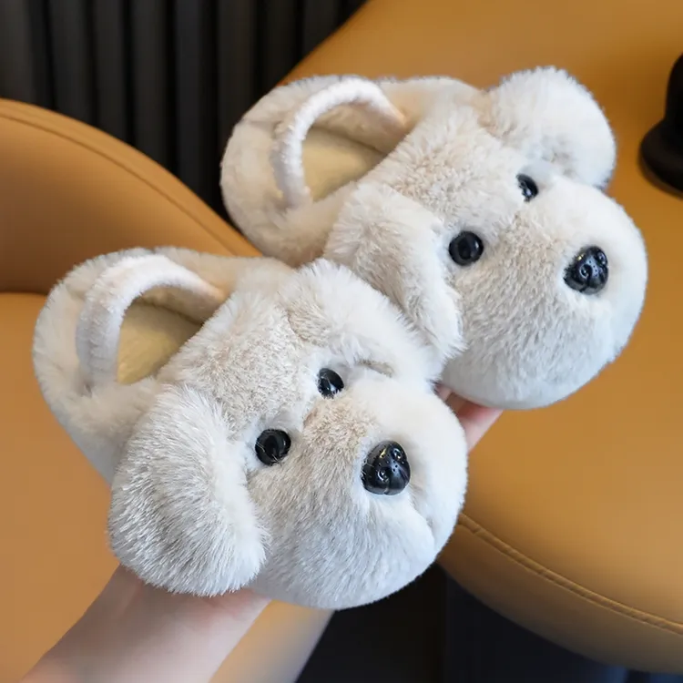 双11小孩棉拖鞋男1-3岁2毛拖狗狗加绒保暖鞋加厚毛绒居家女孩棉拖