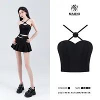 毛妮Peshe【气质纯欲】2025春款辣妹立体花朵交叉性感肩带背心D9074
