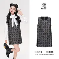 清-毛妮Peshe【迪里迪气小名媛】2024秋款时髦藤格优雅连衣裙D9630