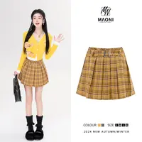 毛妮Peshe【青春格调】2024秋冬复古格纹穿搭短裤裙配腰带D9828