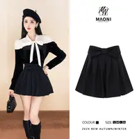 毛妮Peshe【乖甜公主】2024秋蝴蝶结设计感显瘦百褶短裤裙女D9761