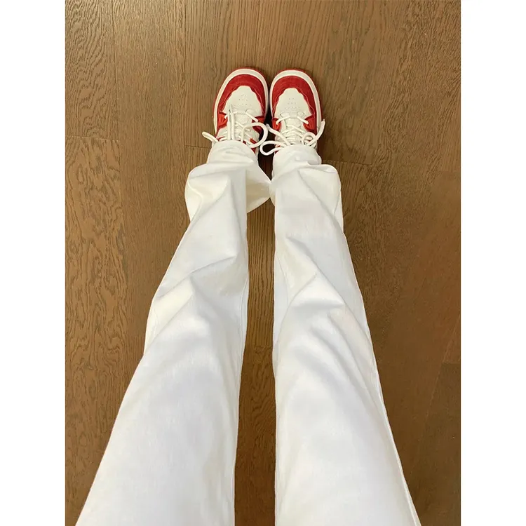 加绒白色窄版直筒牛仔裤女秋冬2025爆款高腰显瘦时尚烟管堆堆裤子