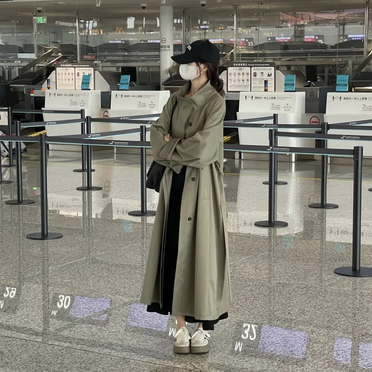 韩系慵懒风垂感宽松风衣外套女秋季新款小个子高级感休闲长款大衣