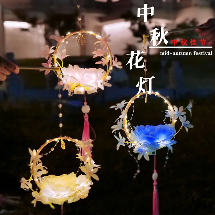 405古风元宵节灯笼手提发光宫廷花灯手工diy材料制作包玉兔小夜灯