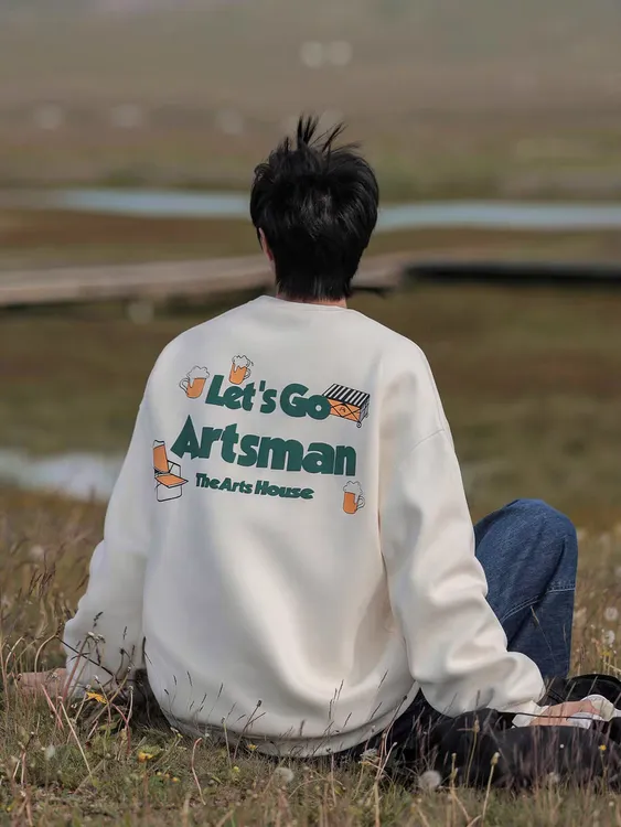 420g重磅字母印花圆领卫衣男秋季山系潮流男生套头衫