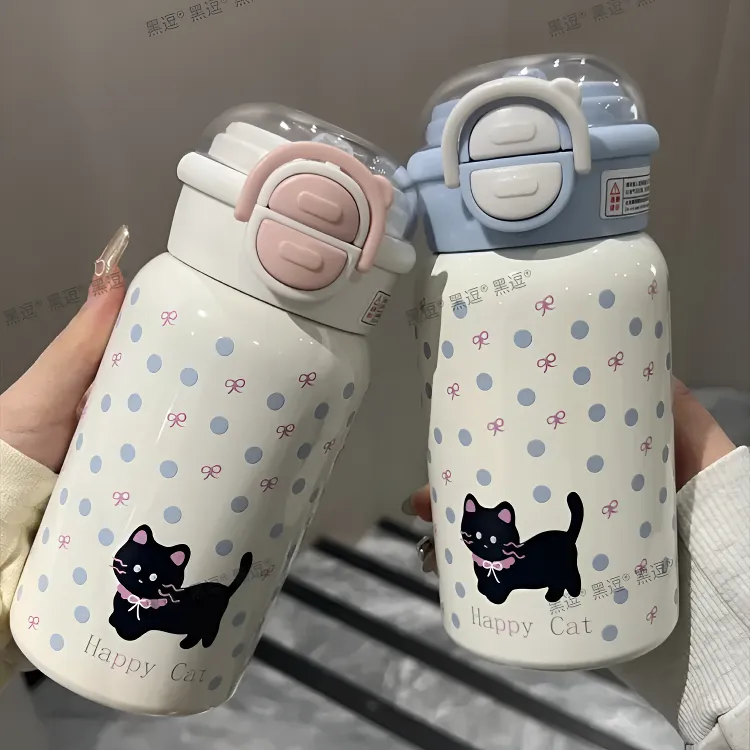 小猫水杯可爱少女心保温杯女生高颜值大容量316不锈钢吸管杯学生