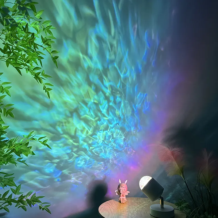 直播装饰氛围背景灯台灯水波纹台灯情调小夜灯光影旋转卧室床头灯