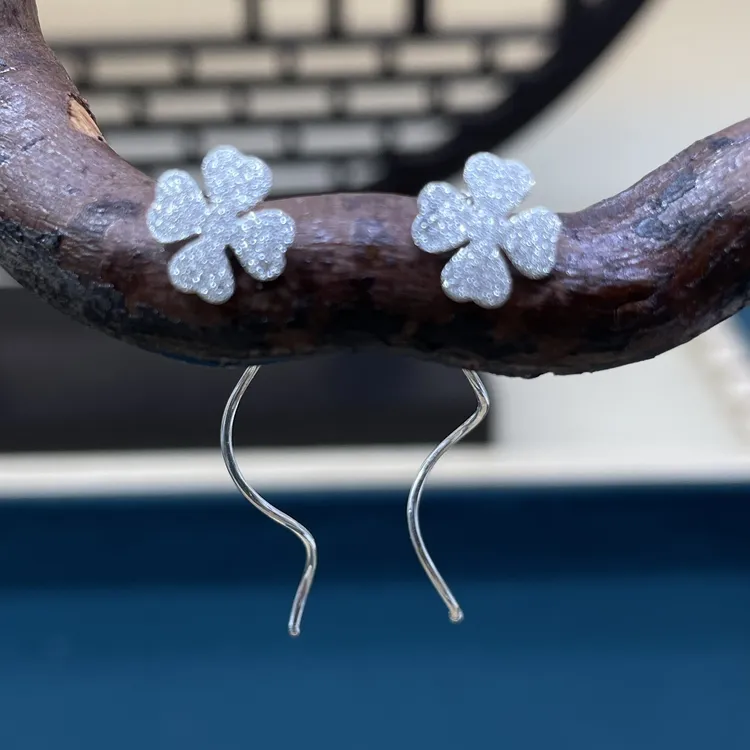 足银耳饰 【石三妹专属】43MM四叶草耳线   足银990