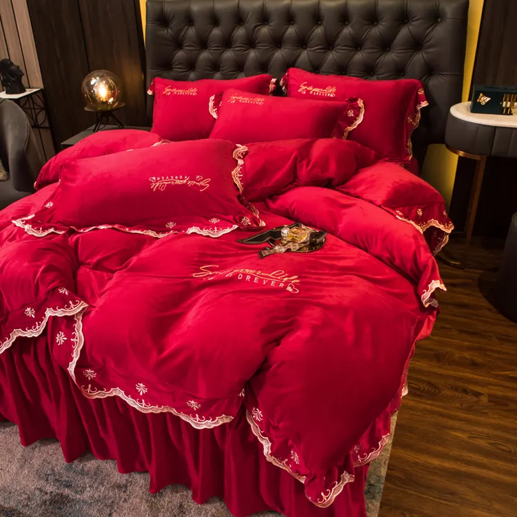 牛奶绒床上四件套冬天季加绒加厚双面珊瑚绒被套法兰绒床单被罩套