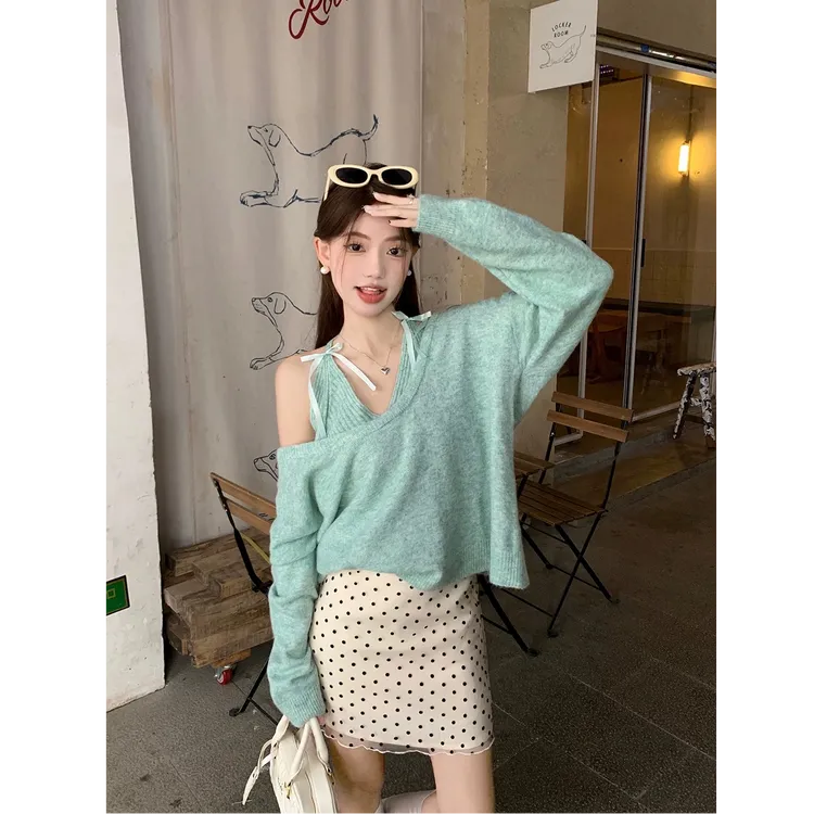 早秋女装2024新款针织衫吊带套装小个子慵懒chic韩系穿搭叠穿上衣