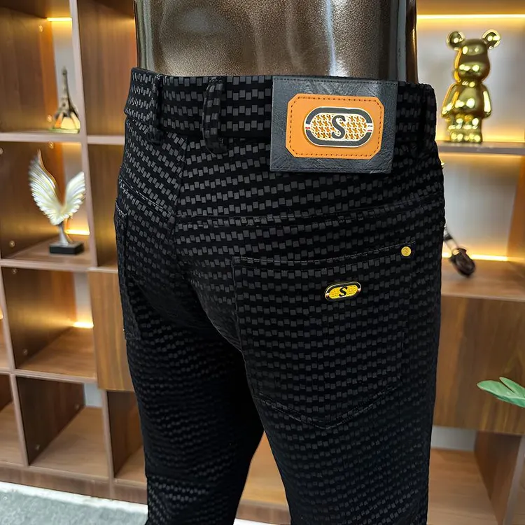 秋冬款时尚植绒休闲裤男高档欧货百搭直筒裤潮流商务修身小脚西裤