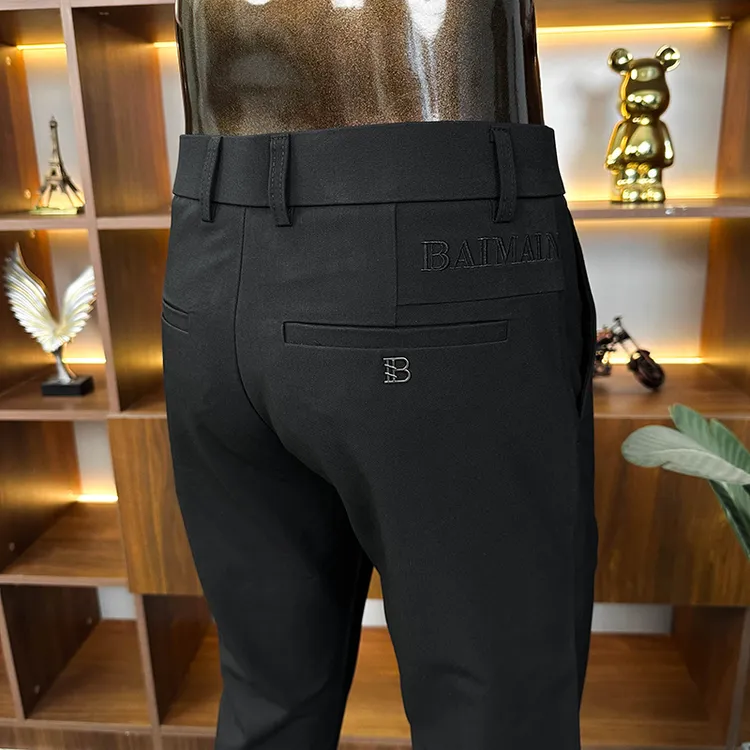 欧货纯色春秋新款欧货商务男士休闲裤开叉小脚西裤修身百搭直筒裤