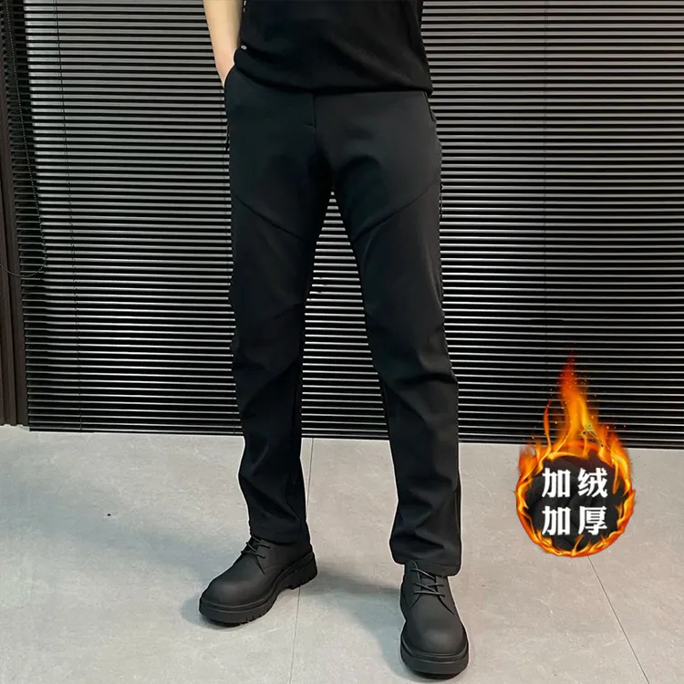 冬季款男士户外三防冲锋裤加绒保暖防风时尚直筒裤潮流舒适休闲裤