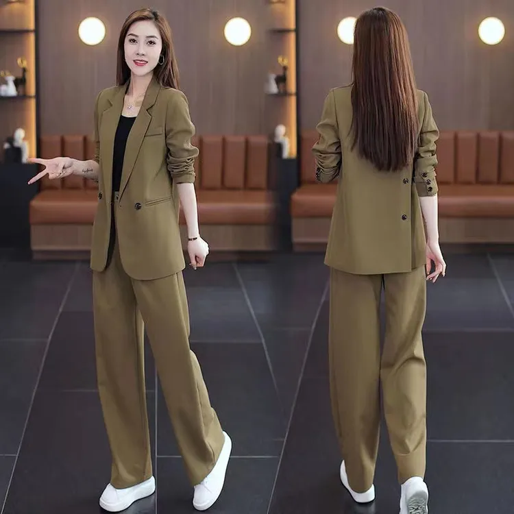 韩版小西装女套装2025春季新款女士气质上衣宽松显瘦阔腿裤两件套