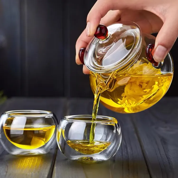 玻璃茶壶耐高温加厚茶水分离家用小号花茶功夫手抓泡茶壶茶具套装