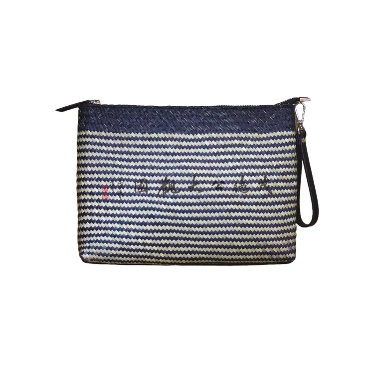 雷州蒲织男士女士手拿包夹包钱包手工编织包条纹拼色便携包