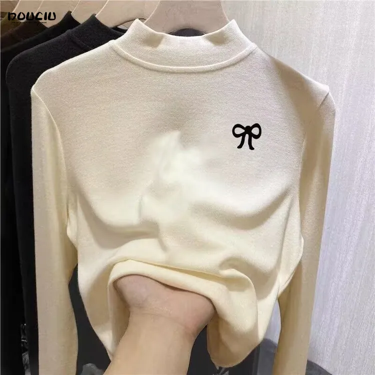 秋冬潮流宽松女童双面德绒半高领保暖打底衫儿童内搭长袖T恤上衣