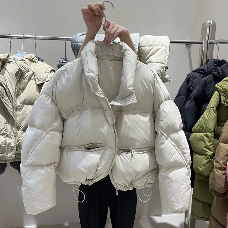 韩国东大门白鸭绒羽绒服女短款冬宽松加厚面包服立领时尚外套女款
