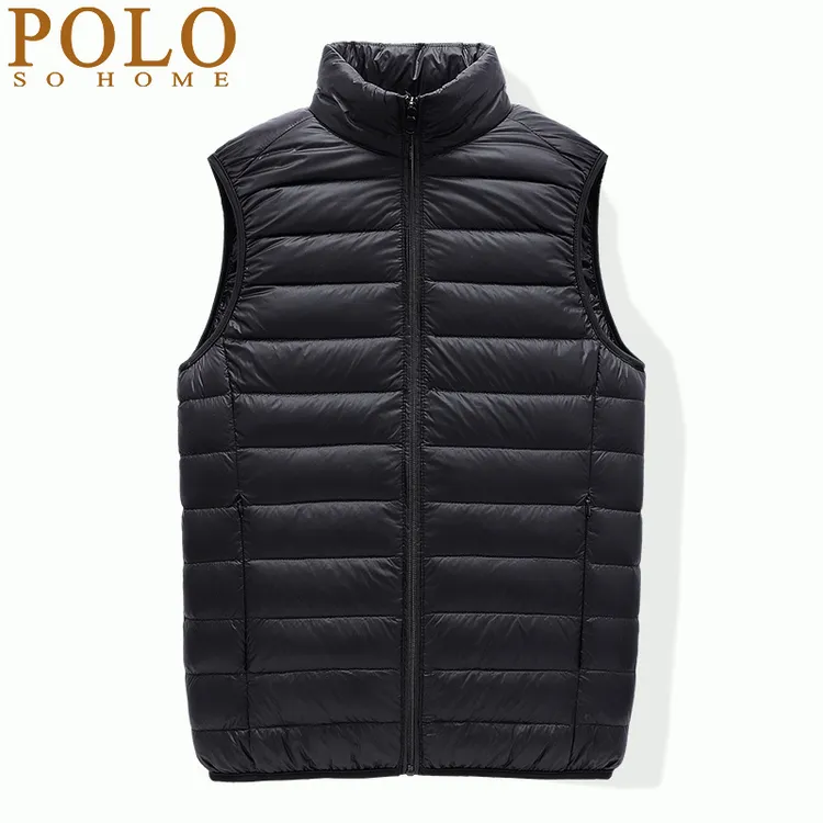 保罗新款轻薄羽绒马甲男白鸭绒保暖背心坎肩百搭秋冬气质立领外套
