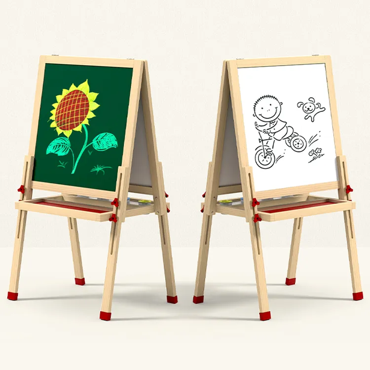 儿童画板小黑板家用支架无尘可擦木质双面折叠伸缩涂鸦写字画画
