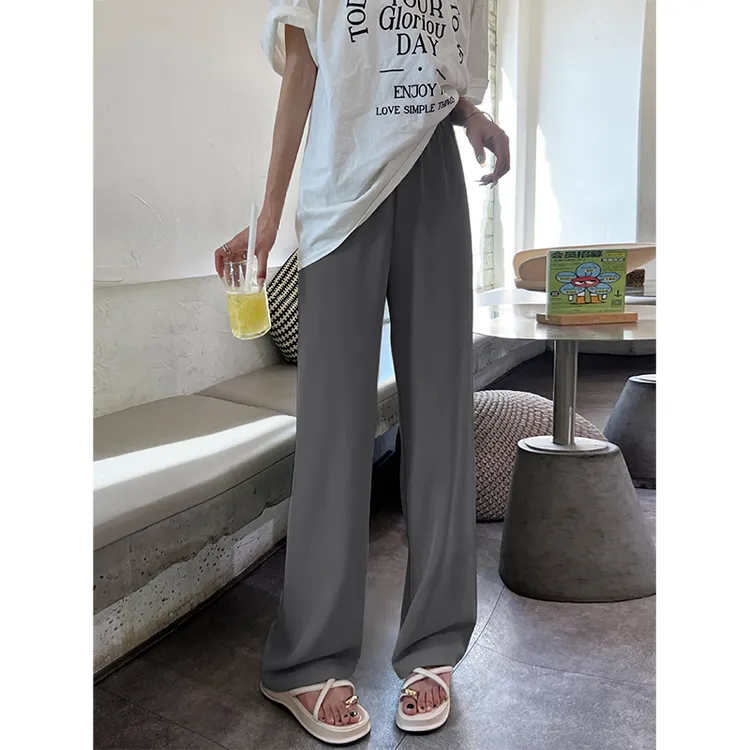 ebenb冰丝凉凉裤女2025高腰阔腿长裤垂感显瘦拖地直筒窄版西装裤