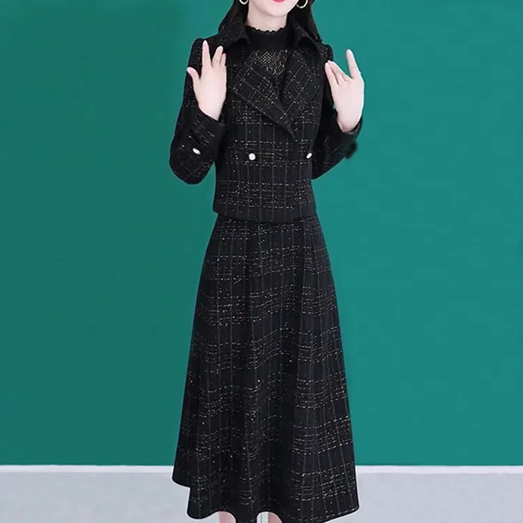 2025秋冬新款时尚小香风套装女气质名媛修身遮肚高档显瘦两件套潮