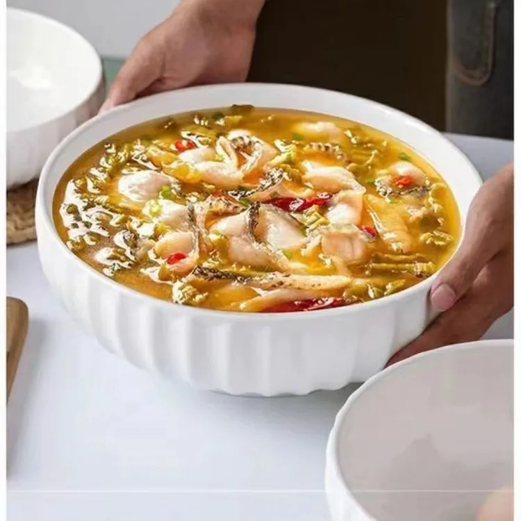 12英寸陶瓷南瓜汤碗纯白浮雕大汤碗毛血旺水煮鱼陶瓷餐具简约创意