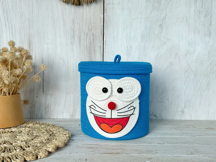 新款清新萌趣小熊收纳篮手工编织棉绳置物篮收纳筐化妆家用收纳盒