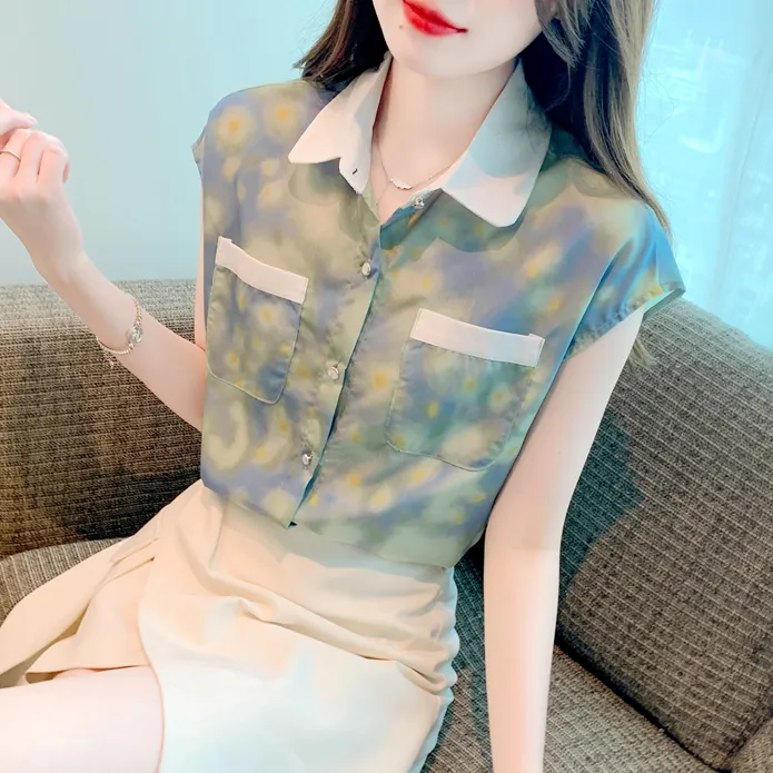 2025夏季新款洋气高端印花衬衫女时尚宽松遮肚显瘦上衣设计感小众