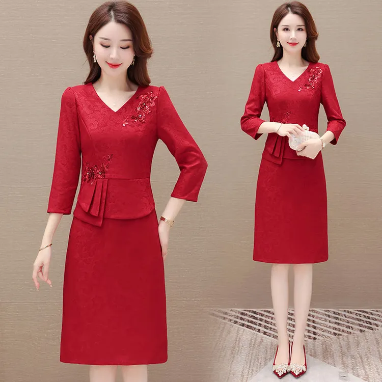 结婚礼妈妈礼服高贵喜服旗袍大码连衣裙春秋喜婆婆婚宴装2025新款