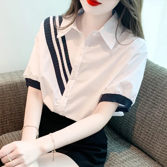 宽松白色短袖衬衫女士夏季2025新款时尚高档别致上衣漂亮洋气小衫